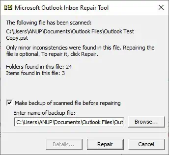 Check the Make backup of scanned file before repairing check box.