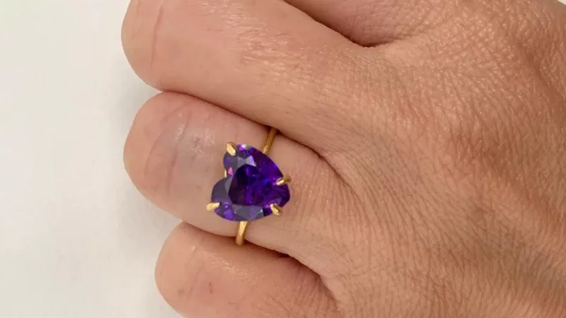 heart shape purple sapphire gemstone engagement ring