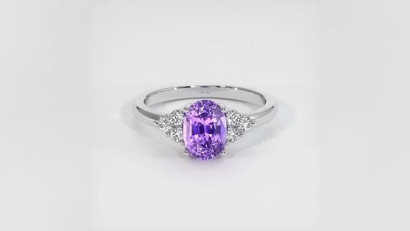three round diamonds purple stone ring