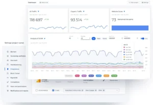 SEO performance analytics showing organic traffic search rankings and website metrics