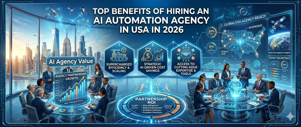 Image of AI automation agency in USA helping businesses accelerate digital transformation in 2026.