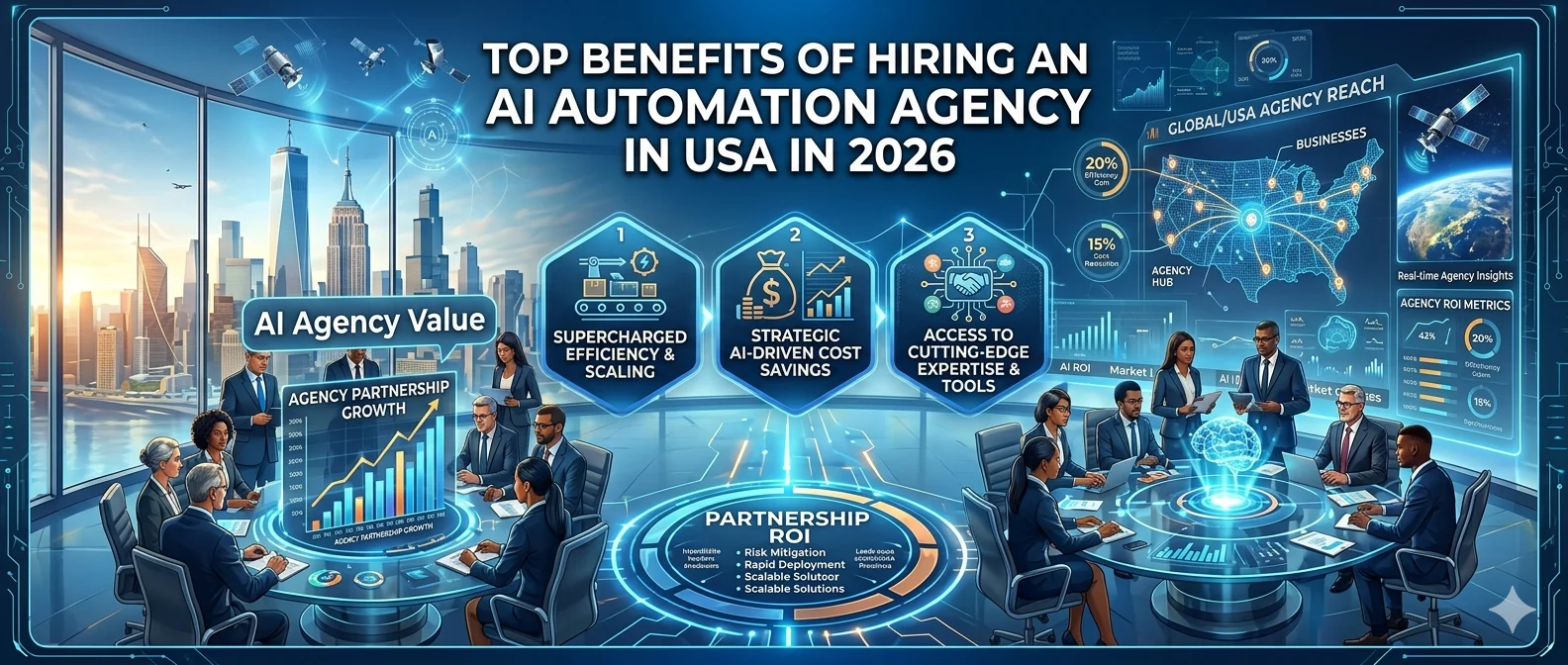 Image of AI automation agency in USA helping businesses accelerate digital transformation in 2026.